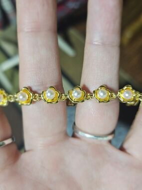 18k Gold Filled Pearl Flower Link Bracelet